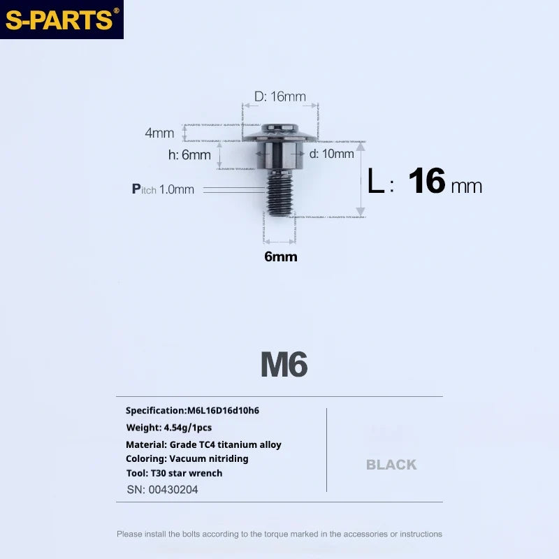 S-PARTS A3 M6 Umbrella Head Step Bolts — Black — 36 Specifications — L16 D16 step screws D10 H6