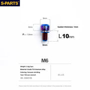 S-PARTS A2 M6 TC4 Titanium Bolts — 10–55mm — Multiple Colors — L10mm / Blue