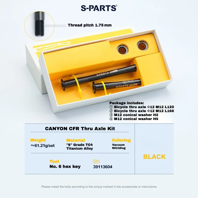 S-PARTS Titanium Thru Axle Kit for CANYON CFR (Front + Rear, Tool-Free — Titanium Thru Axle Set for CANYON CFR / Black