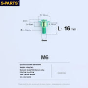 S-PARTS A3 M6 Umbrella Head Step Bolts — Green — 36 Specifications — L16 D16 step screws D10 H6