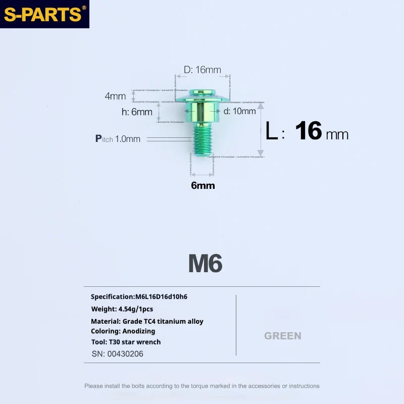 S-PARTS A3 M6 Umbrella Head Step Bolts — Green — 36 Specifications — L16 D16 step screws D10 H6