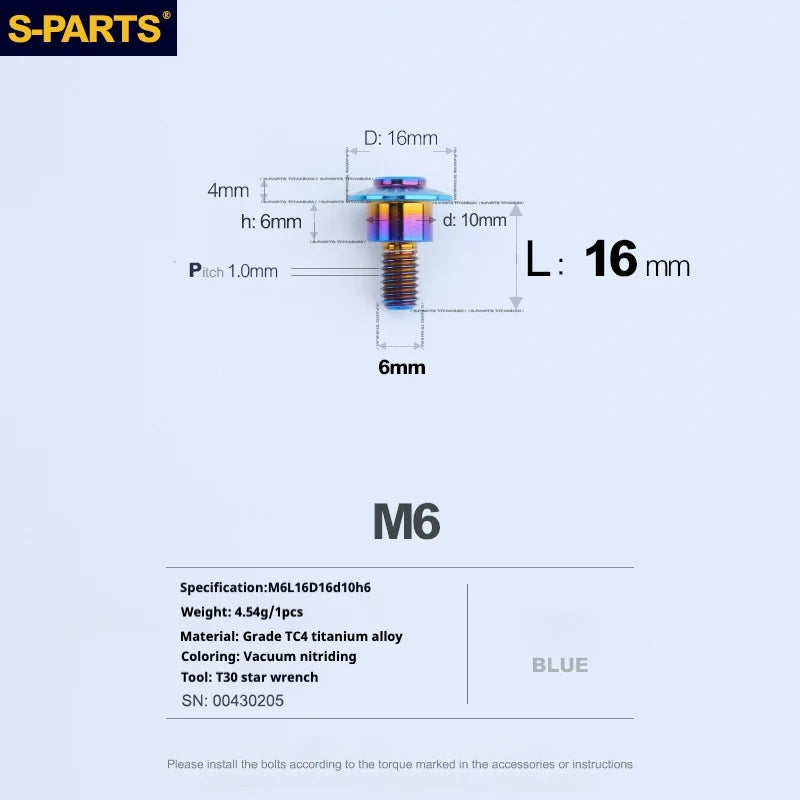 S-PARTS A3 M6 Umbrella Head Step Bolts — Blue — 36 Specifications — L16 D16 step screws D10 H6