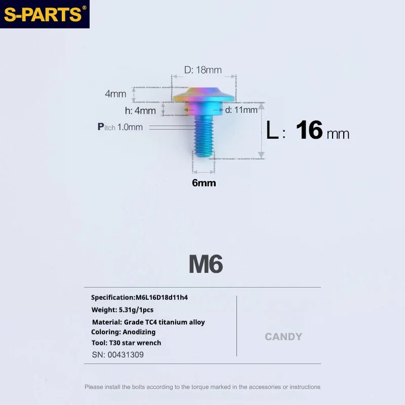 S-PARTS A3 M6 Umbrella Head Step Bolts — Candy — 36 Specifications — L16 D18 step screws D11 H4