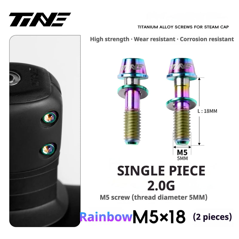 TiNE Titanium Stem Bolts M5×18 (Pair of 2) — CNC Bolts for Stems & Integrated Handlebars — Rainbow