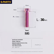 S-PARTS A3 M6 Titanium Bolts — 8–120mm — Purple — L30mm
