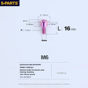 S-PARTS A3 M6 Umbrella Head Step Bolts — Purple — 36 Specifications — L16 D16 step screws D10 H6