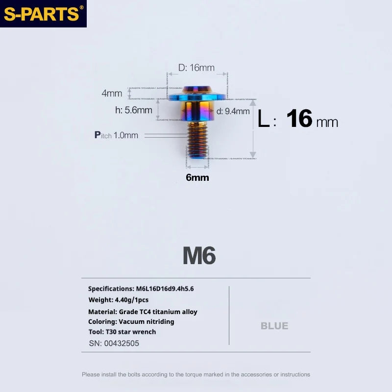 S-PARTS A3 M6 Umbrella Head Step Bolts — Blue — 36 Specifications — L16 D16 step screws D9.4 H5.6