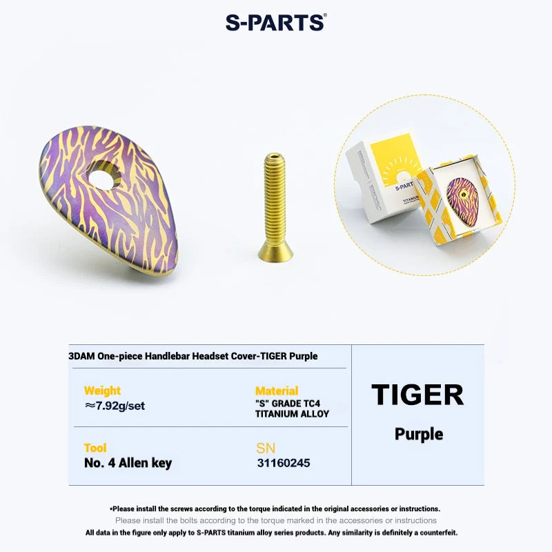S-PARTS Pinarello 3DAM 3D-Printed Titanium Integrated Stem Cap, compatible with Pinarello Dogma F12 and earlier — TIGER