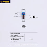 S-PARTS M6 Cylindrical Head Titanium Bolts — 10–25mm — M6×10mm / Blue