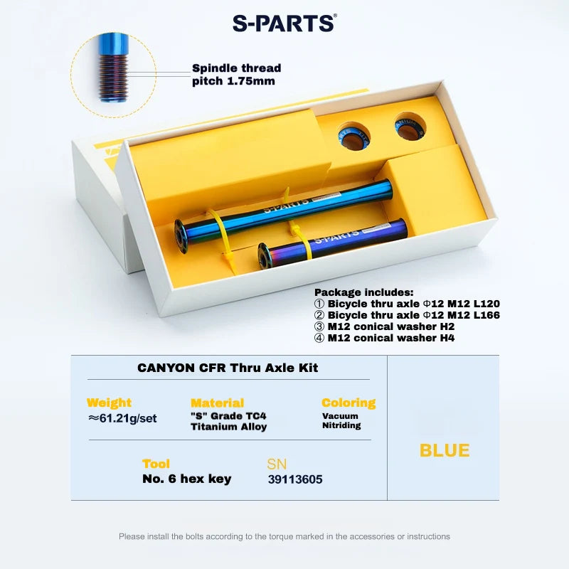 S-PARTS Titanium Thru Axle Kit for CANYON CFR (Front + Rear, Tool-Free — Titanium Thru Axle Set for CANYON CFR / Blue