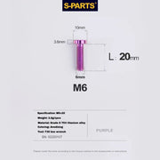 S-PARTS M6 Titanium Seatpost Wedge Bolt — Specialized SL6 / SL7 / SL8 / SL9 / Venge — Purple / M6X20