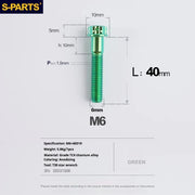S-PARTS A3 M6 Titanium Bolts — 8–120mm — Green — L40mm