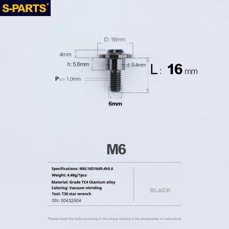S-PARTS A3 M6 Umbrella Head Step Bolts — Black — 36 Specifications — L16 D16 step screws D9.4 H5.6