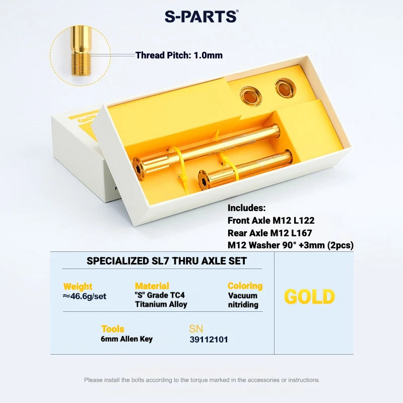 S-PARTS Titanium Quick Release Thru Axle for Specialized Road Bikes — Lightweight TC4 Titanium Upgrade — Standard SL / Gold