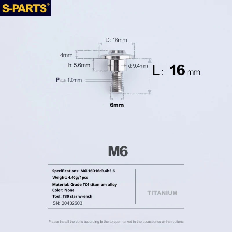 S-PARTS A3 M6 Umbrella Head Step Bolts — Titanium — 36 Specifications — L16 D16 step screws D9.4 H5.6