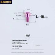S-PARTS A3 M6 Umbrella Head Step Bolts — Purple — 36 Specifications — L16 D16 step screws D9.4 H5.6