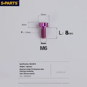 S-PARTS A3 M6 Titanium Bolts — 8–120mm — Purple — L8mm