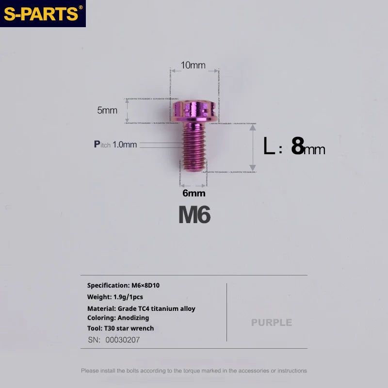 S-PARTS A3 M6 Titanium Bolts — 8–120mm — Purple — L8mm