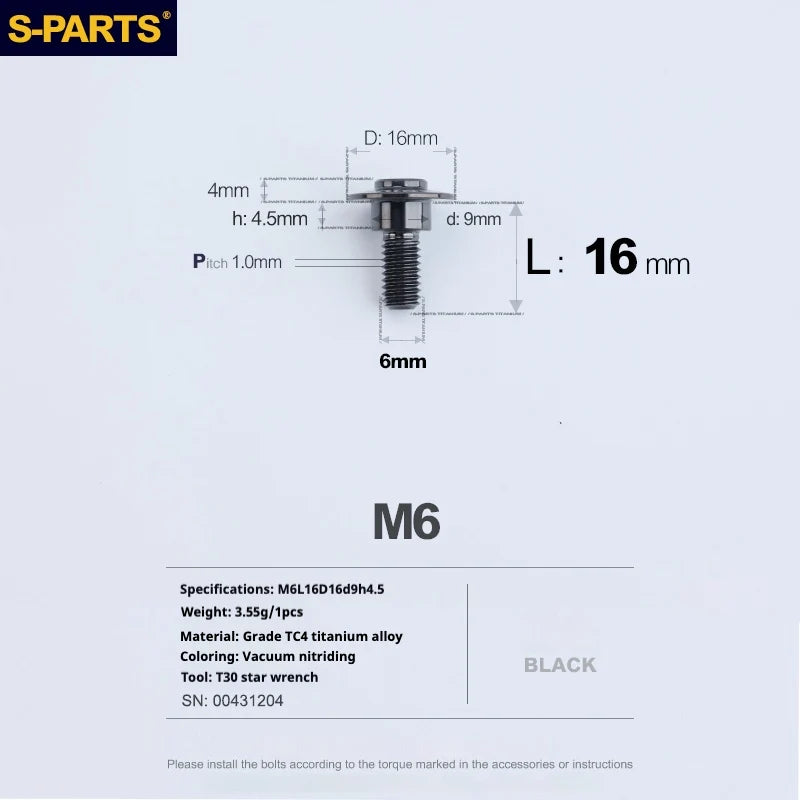 S-PARTS A3 M6 Umbrella Head Step Bolts — Black — 36 Specifications — L16 D16 step screws D9 H4.5