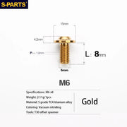 S-PARTS A3 D15 M6 Umbrella Head Titanium Bolts — 8–40mm — M6×8mm / Gold