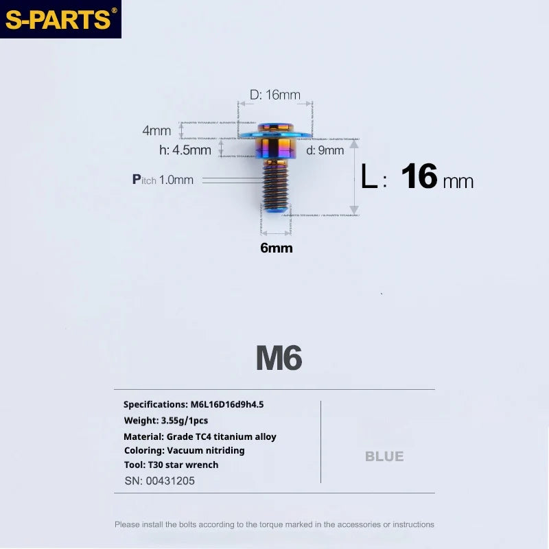 S-PARTS A3 M6 Umbrella Head Step Bolts — Blue — 36 Specifications — L16 D16 step screws D9 H4.5