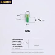 S-PARTS M6 Cylindrical Head Titanium Bolts — 10–25mm — M6×10mm / Green