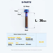 S-PARTS M6 Titanium Seatpost Step-Down Bolt & Nut Kit — 22 / 30 / 35 / 40mm — Blue / 30mm
