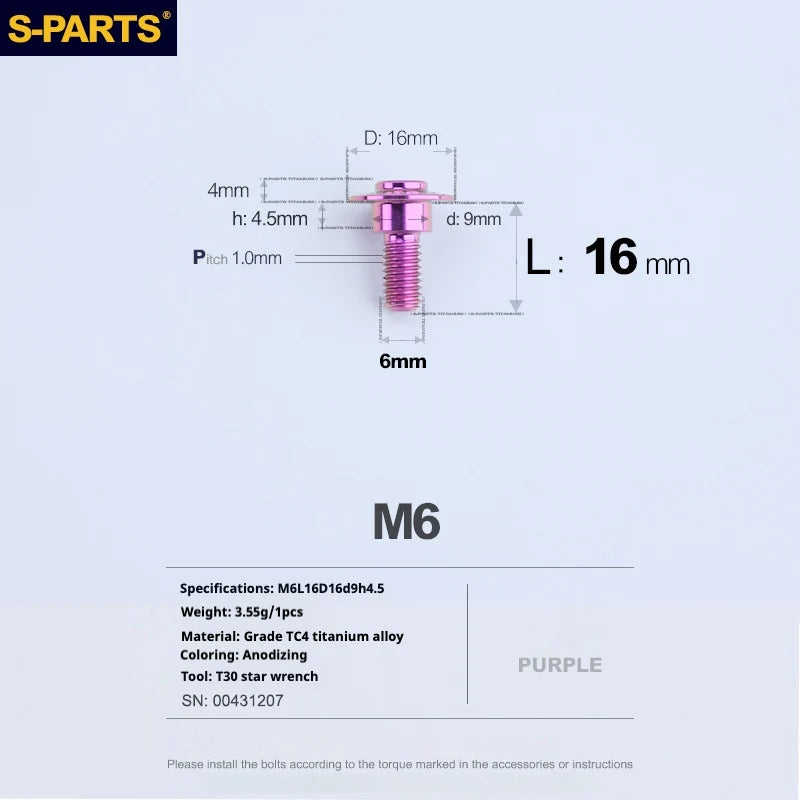 S-PARTS A3 M6 Umbrella Head Step Bolts — Purple — 36 Specifications — L16 D16 step screws D9 H4.5