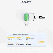 S-PARTS T15 M6 Flat-Bottom Titanium Set Screws — L8/L10/L12/L16 — L12mm / Green