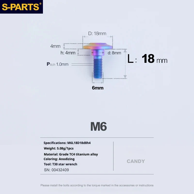 S-PARTS A3 M6 Umbrella Head Step Bolts — Candy — 36 Specifications — L18 D18 step screws D8 H4