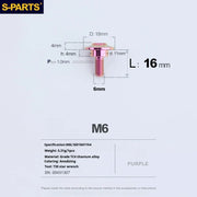 S-PARTS A3 M6 Umbrella Head Step Bolts — Purple — 36 Specifications — L16 D18 step screws D11 H4