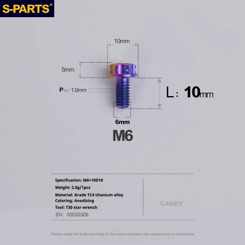 S-PARTS A3 M6 Titanium Bolts — 8–120mm — Candy — L10mm