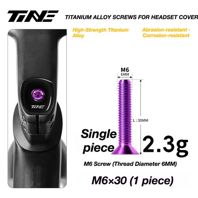 TiNE M6 Titanium Headset Top Cap Screws — 25 / 30 / 35 / 45mm — M6×30 Phantom Purple