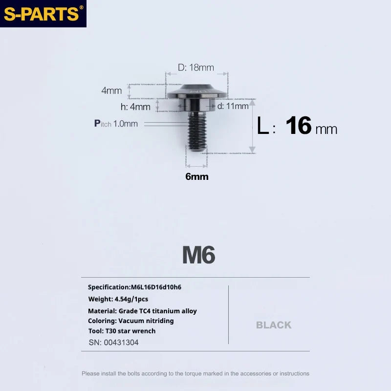 S-PARTS A3 M6 Umbrella Head Step Bolts — Black — 36 Specifications — L16 D18 step screws D11 H4