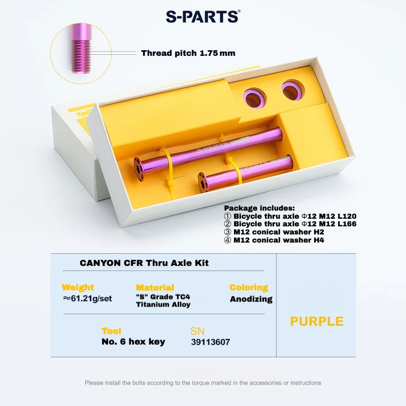 S-PARTS Titanium Thru Axle Kit for CANYON CFR (Front + Rear, Tool-Free — Titanium Thru Axle Set for CANYON CFR / Purple