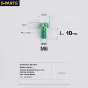 S-PARTS A3 M6 Titanium Bolts — 8–120mm — Green — L10mm