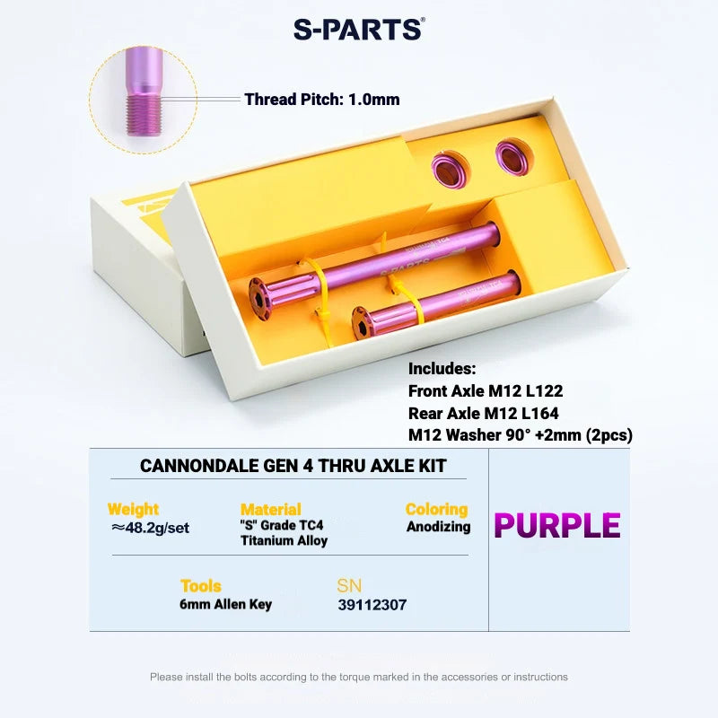 S-PARTS Titanium Thru Axle Set — TC4 Lightweight CNC Wheel Axle Upgrade for Road — CANNONDALE GEN 4 THRU AXLE KIT / Purple