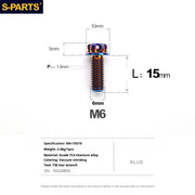 S-PARTS A3 M6 Titanium Bolts — 8–120mm — Blue — L15mm