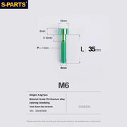 S-PARTS M6 Titanium Stem & Caliper Bolts — 30–70mm — 5mm Hex — L35mm / Green