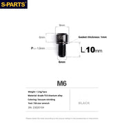 S-PARTS A2 M6 TC4 Titanium Bolts — 10–55mm — Multiple Colors — L10mm / Black