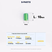 S-PARTS T15 M6 Flat-Bottom Titanium Set Screws — L8/L10/L12/L16 — L10mm / Green