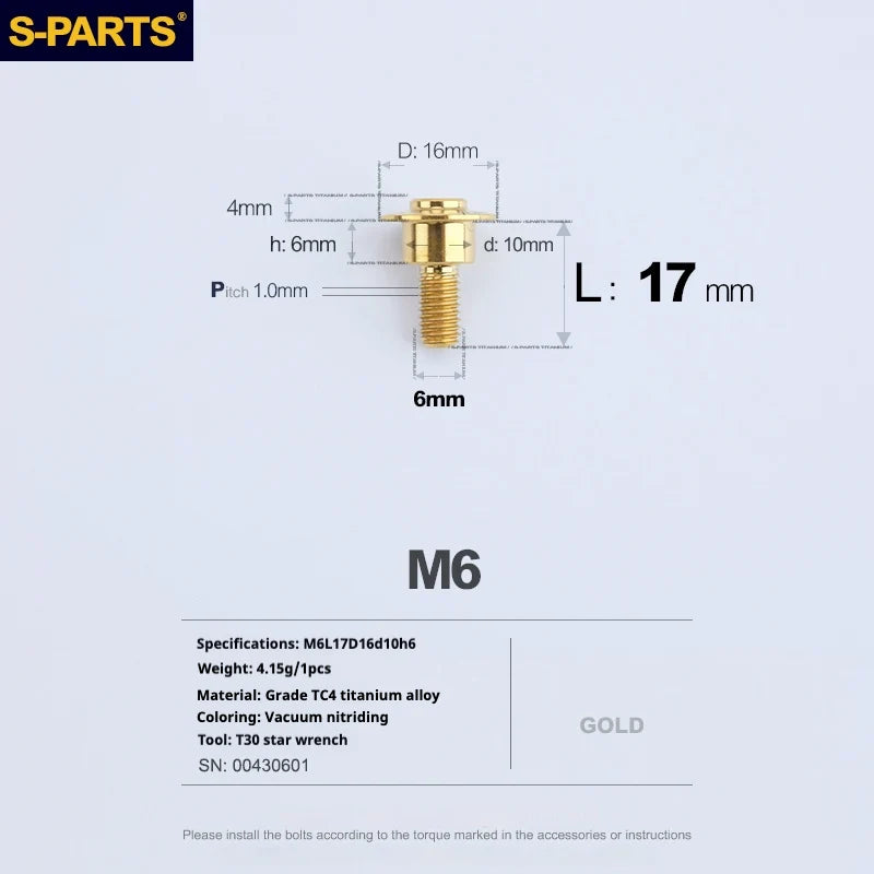 S-PARTS A3 M6 Umbrella Head Step Bolts — Gold — 36 Specifications — L17 D16 step screws D10 H6