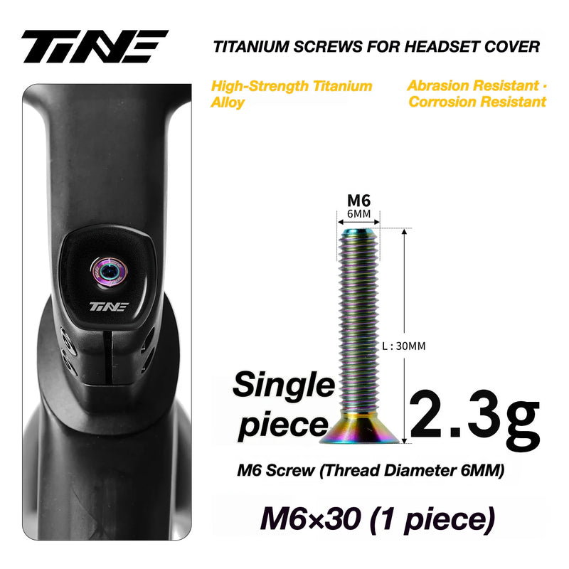 TiNE M6 Titanium Headset Top Cap Screws — 25 / 30 / 35 / 45mm — M6×30 Rainbow Oil Slick