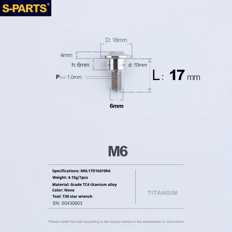 S-PARTS A3 M6 Umbrella Head Step Bolts — Titanium — 36 Specifications — L17 D16 step screws D10 H6