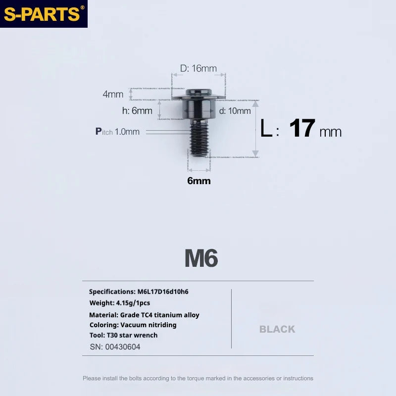 S-PARTS A3 M6 Umbrella Head Step Bolts — Black — 36 Specifications — L17 D16 step screws D10 H6