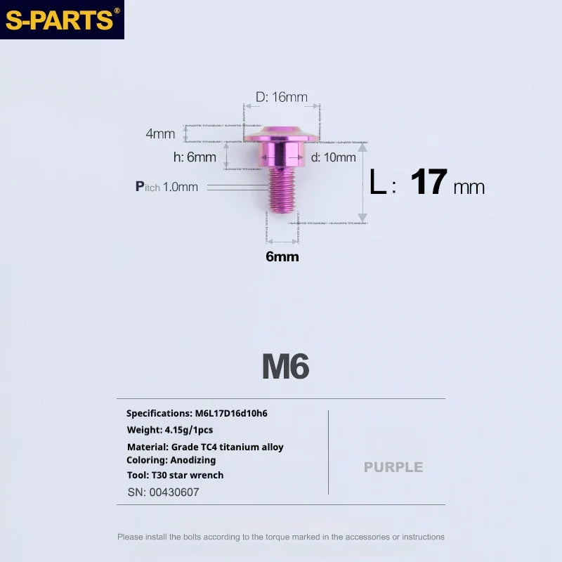S-PARTS A3 M6 Umbrella Head Step Bolts — Purple — 36 Specifications — L17 D16 step screws D10 H6