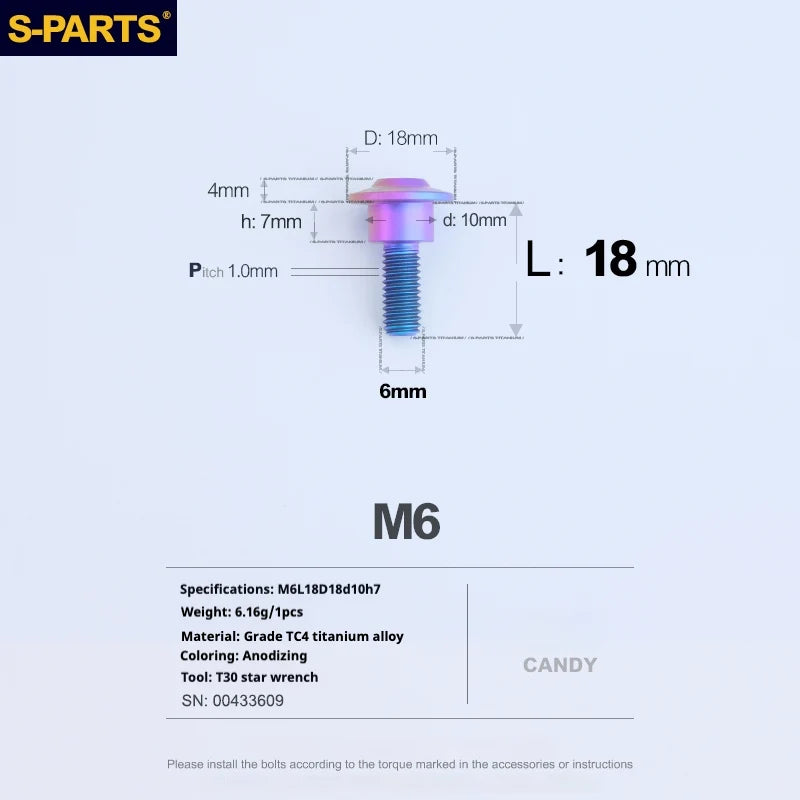 S-PARTS A3 M6 Umbrella Head Step Bolts — Candy — 36 Specifications — L18 D18 step screws D10 H7