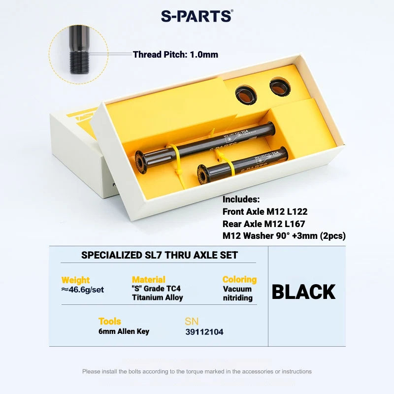 S-PARTS Titanium Quick Release Thru Axle for Specialized Road Bikes — Lightweight TC4 Titanium Upgrade — Standard SL / Black