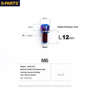 S-PARTS A2 M6 TC4 Titanium Bolts — 10–55mm — Multiple Colors — L12mm / Blue