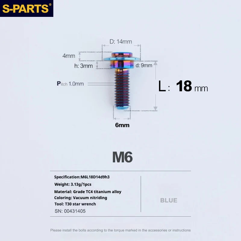 S-PARTS A3 M6 Umbrella Head Step Bolts — Blue — 36 Specifications — L18 D14 step screws D9 H3